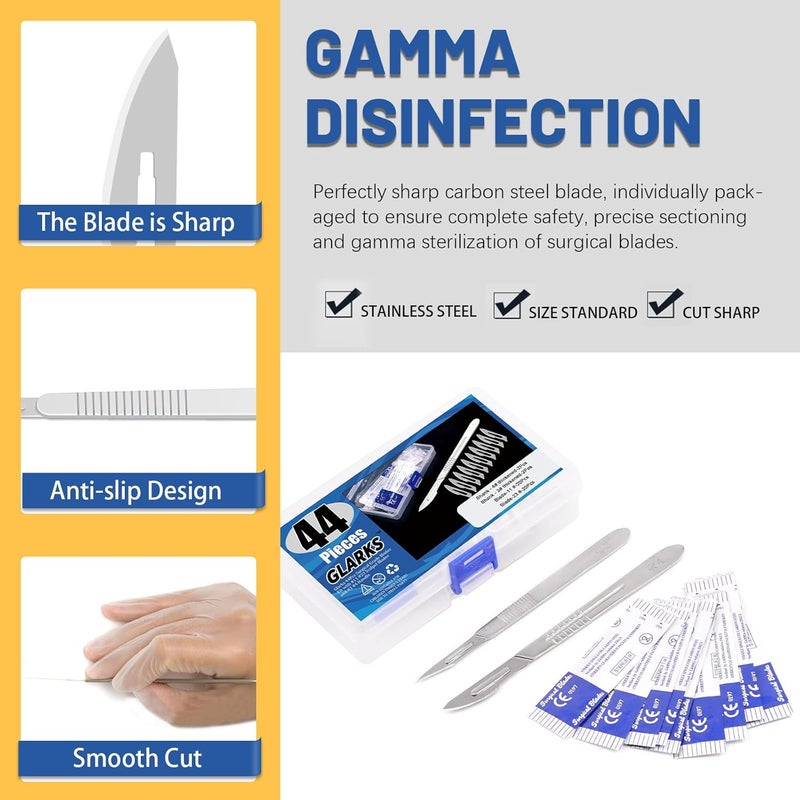 Glarks 44Pcs Surgical Grade Blade with Handle Kit, 40Pcs #11#23 Disposable Surgical Blade Sterile Scalpel Blade with 4Pcs #3#4 Scalpel Knife Handle Set for Biology Lab Anatomy, Practicing Cutting - Image 3